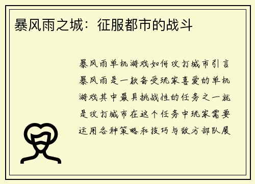 暴风雨之城：征服都市的战斗